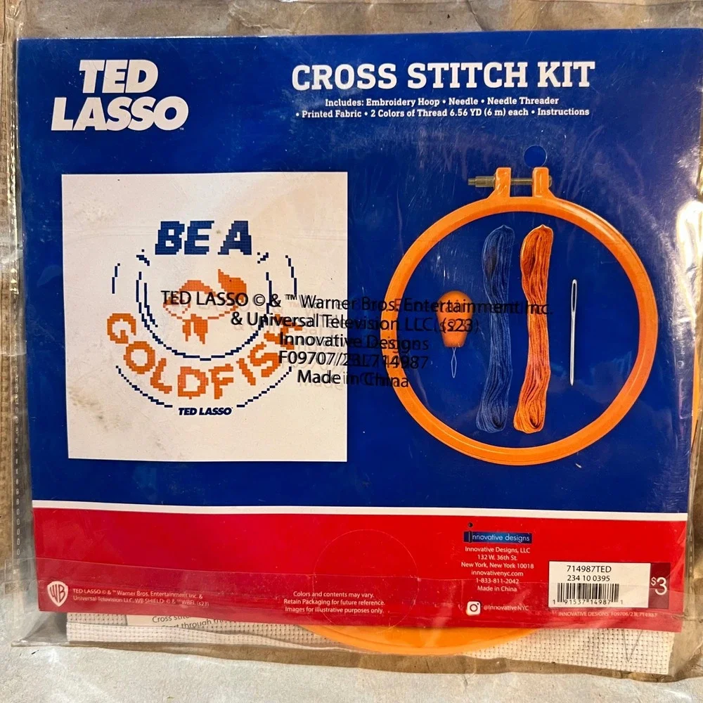 Ted Lasso Be A Goldfish Cross Stitch Kit Orange Blue DIY Embroidery Craft NEW